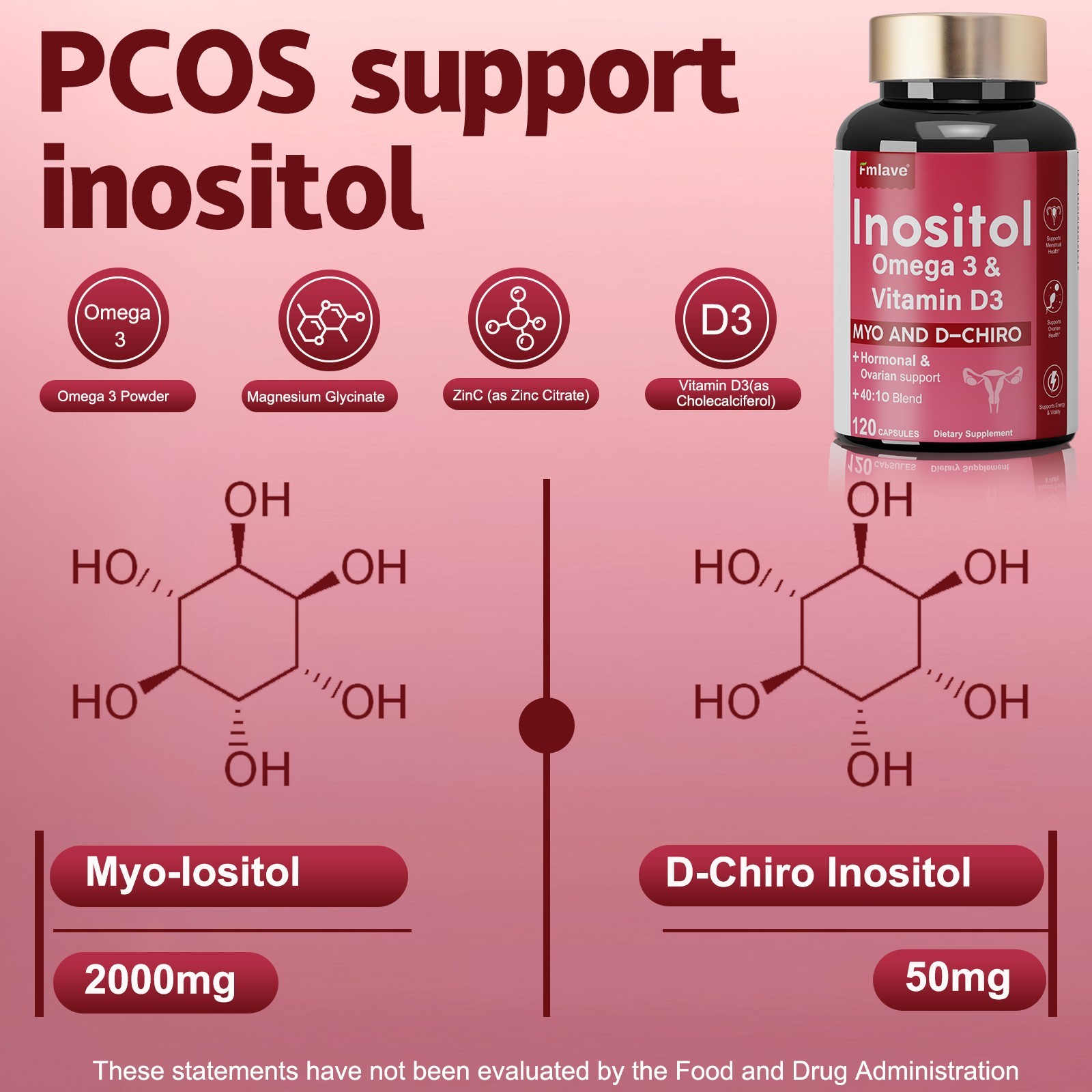 Myo-Inositol & D-Chiro Inositol Supplement for Women | Hormonal Balance 120 caps