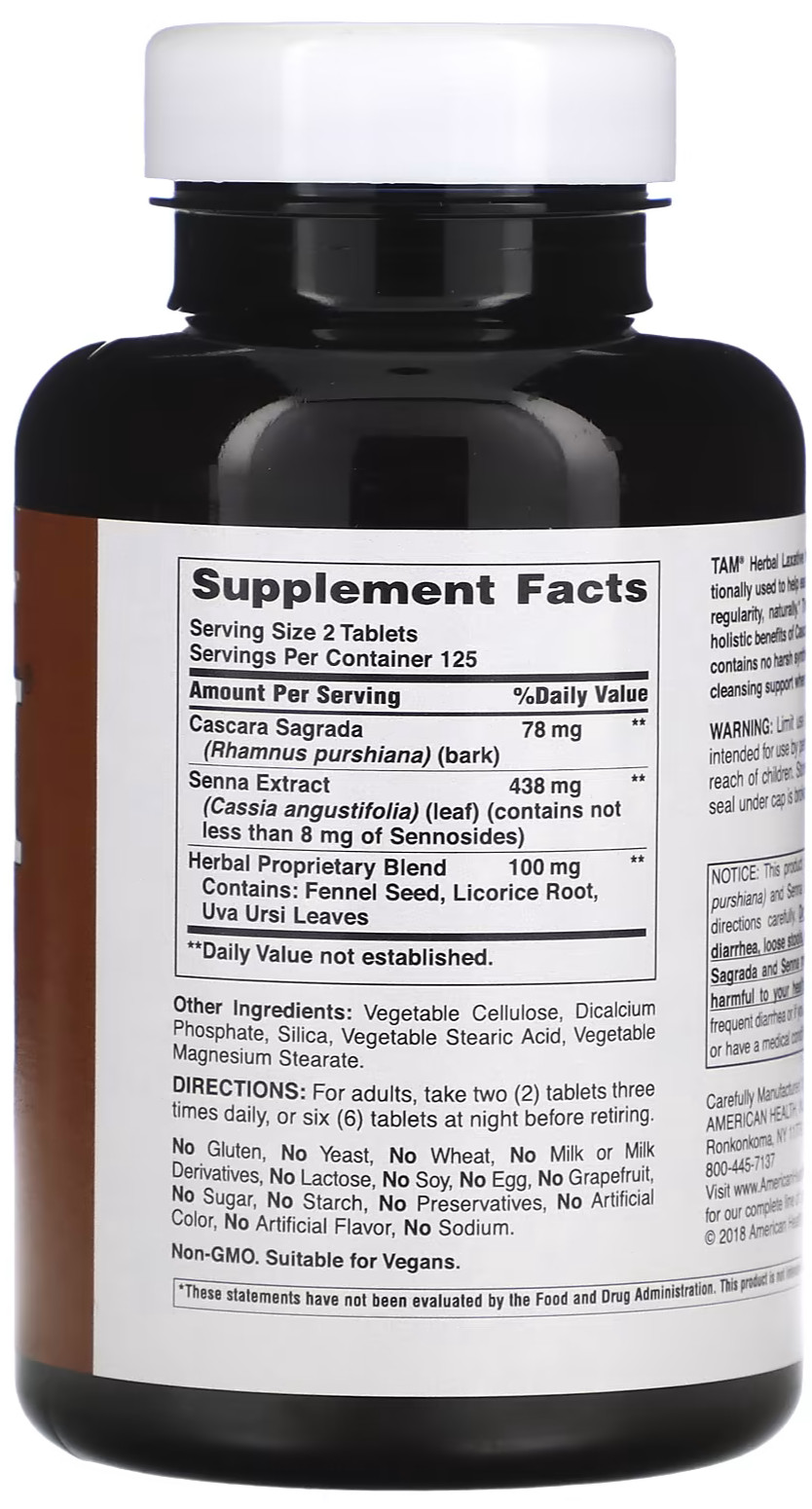 American Health TAM Herbal Laxative 750 Ct 3 Pack Natural Constipation Relief