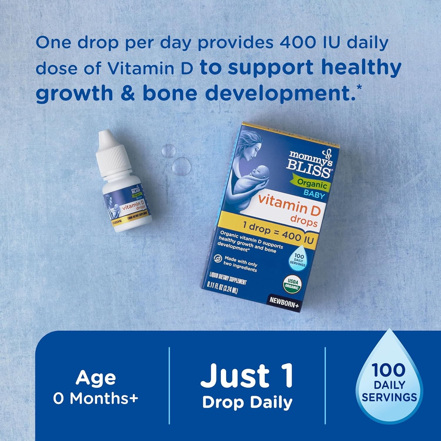 Vitamin D Drops for Babies Organic 0.11 fl oz No Artificial Color Support