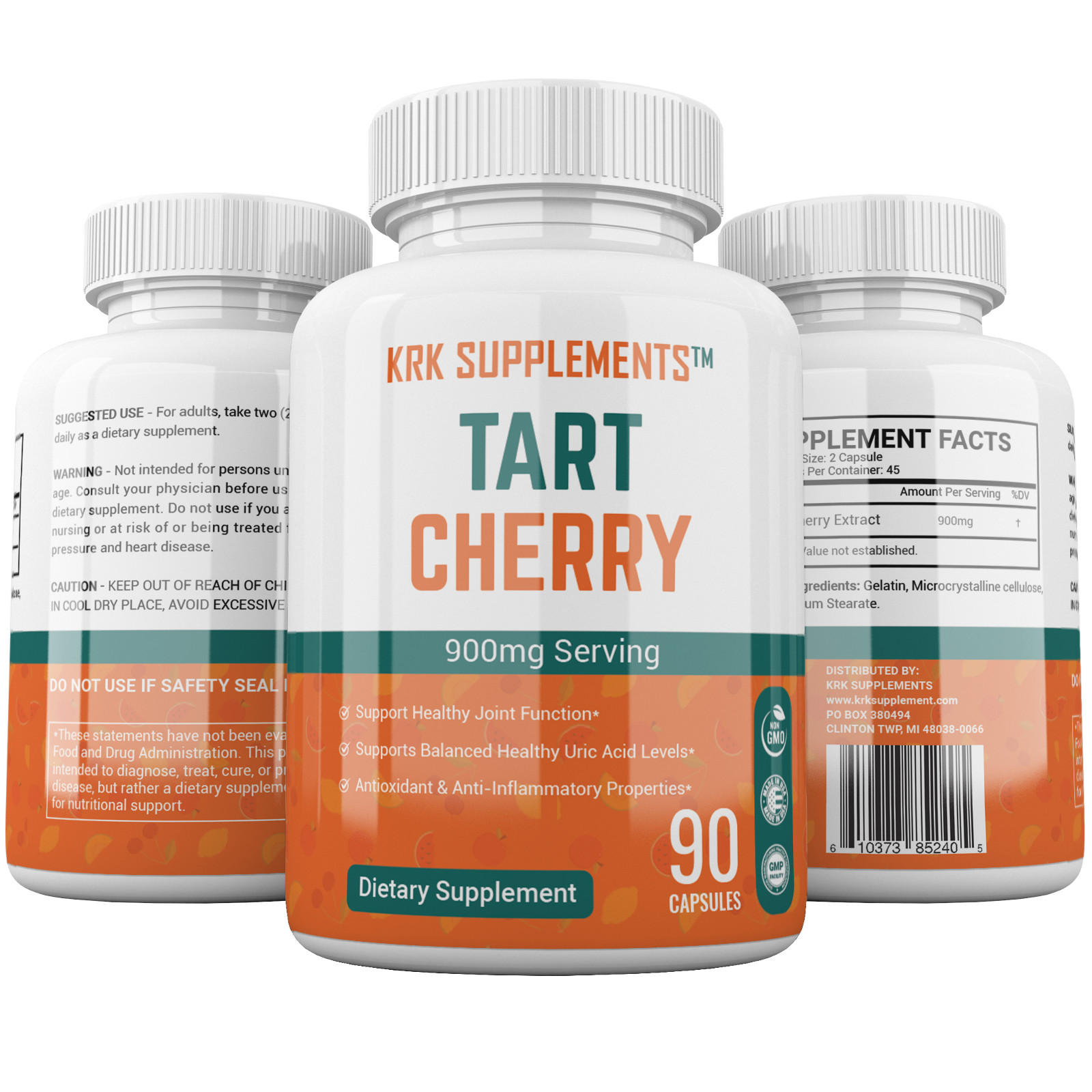 1 Bottle Tart Cherry Extract 900mg Anthocyanins for Gout Joint Pain Arthritis