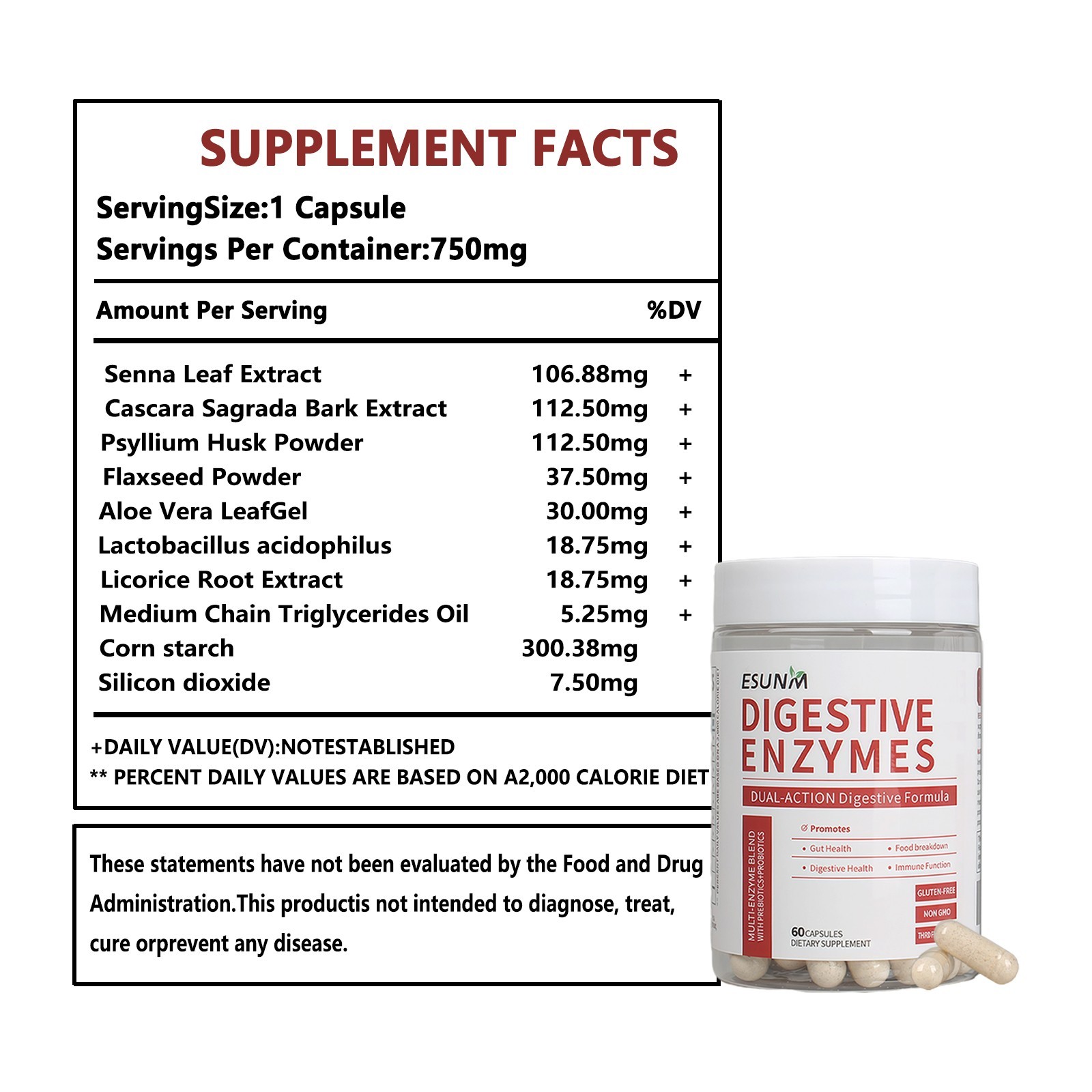 60ct Multi Digestive Enzyme Supplement Food Breakdown Nutrient Absorption