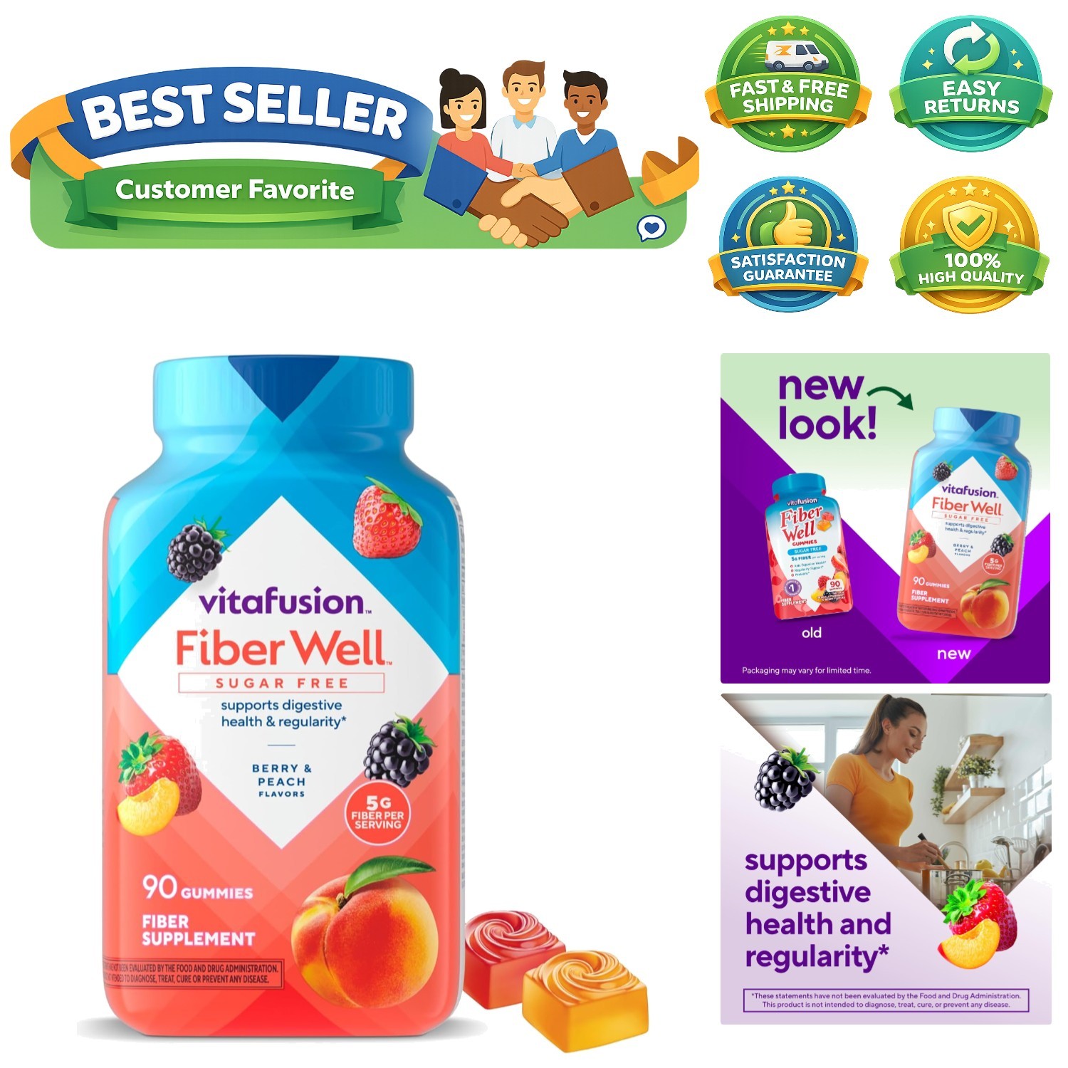 Fiber Well Gummy Vitamins, 90 Count Packaging May Vary
