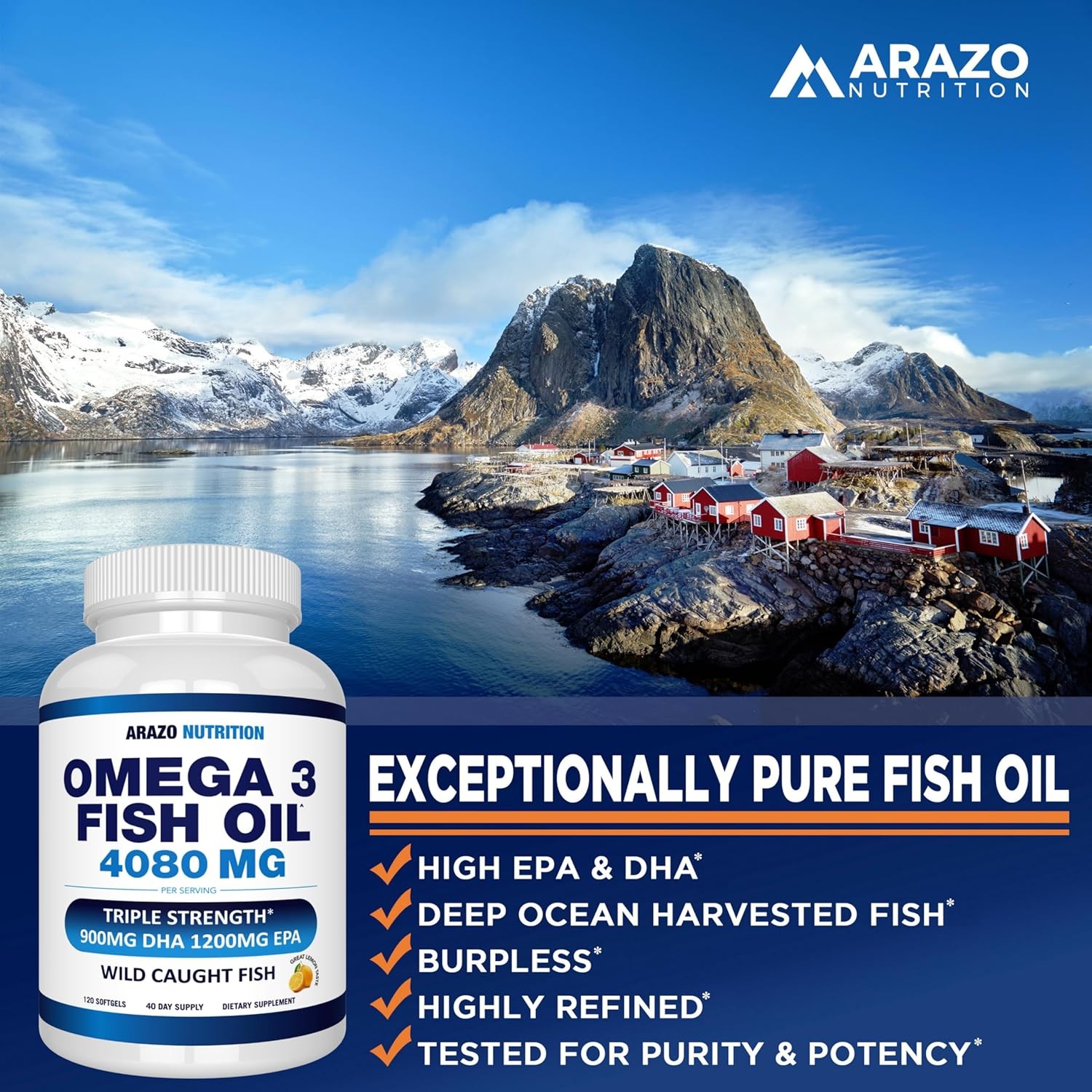 Arazo Nutrition Wild Caught Omega 3 Fish Oil – 120 Soft 120 Count (Pack of 1)