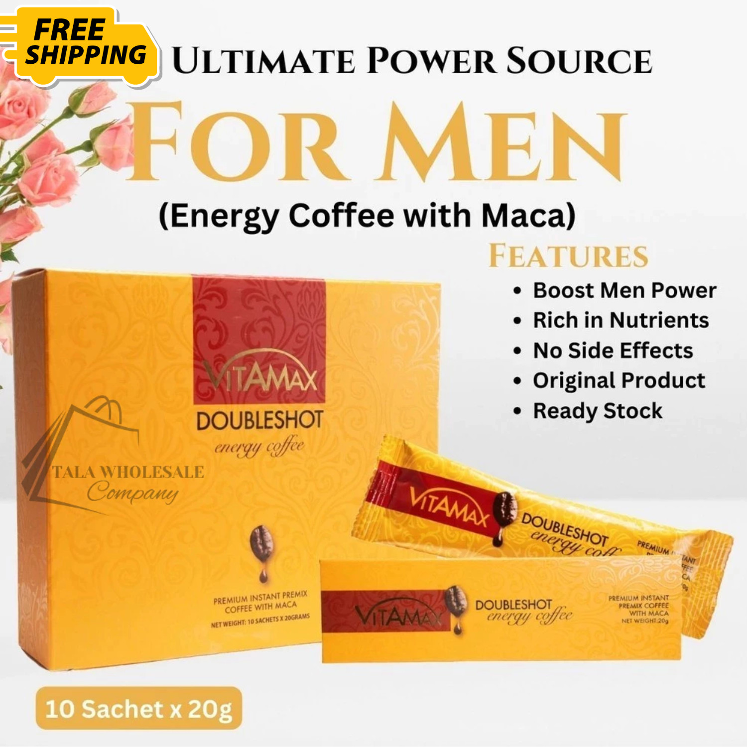 Vita Doubleshot Instant Herbal Coffee Energy Support For Men (10 sachets x 20g)