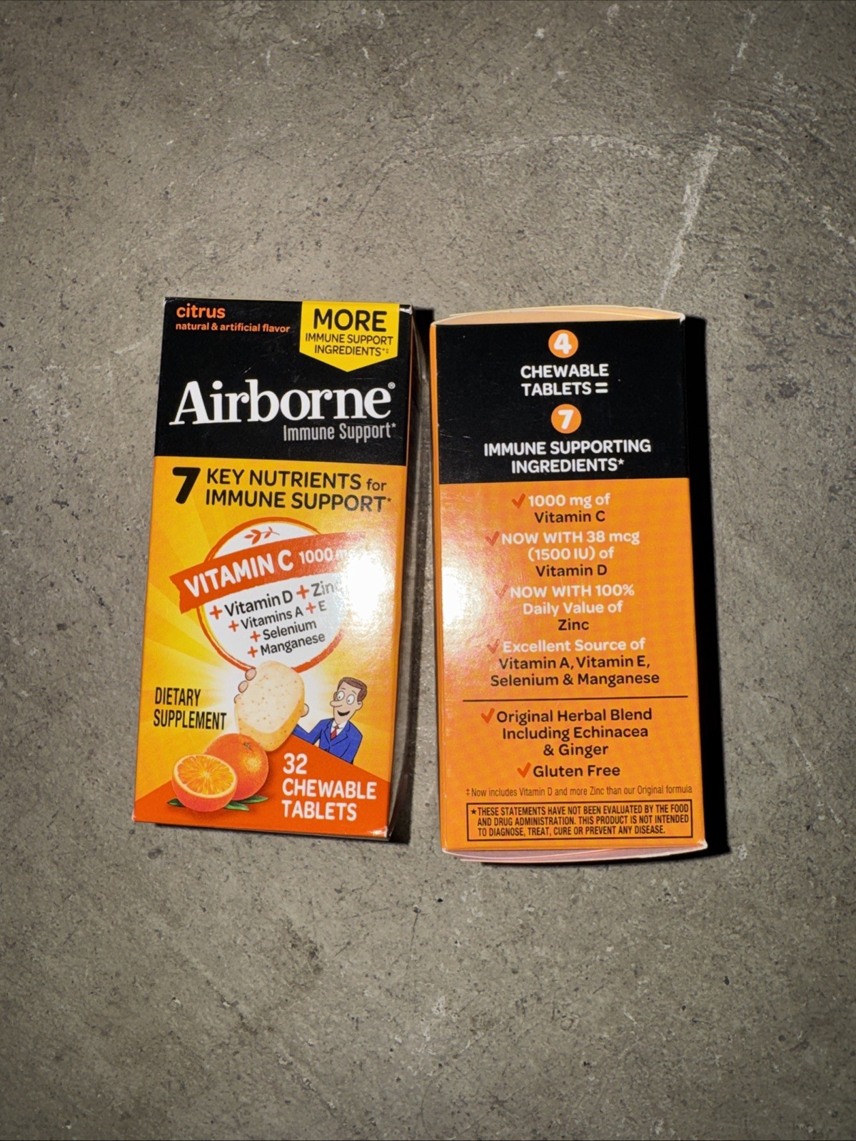 Airborne Immune Support Chewable Tablets, 2pk Citrus – 32 Count Exp Sept 2026