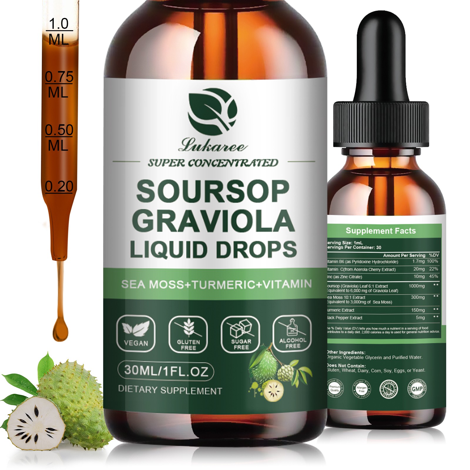 Soursop Multivitamin Liquid Drops, Bitters Liquid, Organic Soursop Leaf Extract