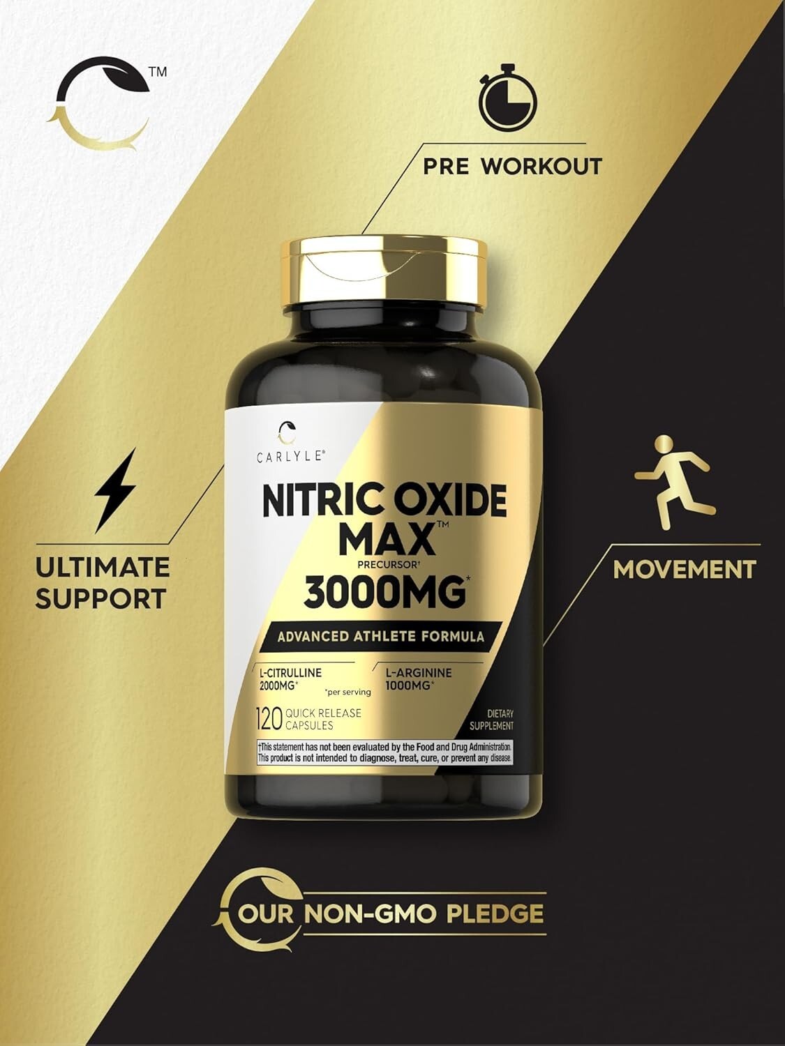 Nitric Oxide Supplement 3000mg 120 Caps Pre-Workout with L-Arginine L-Citrulline