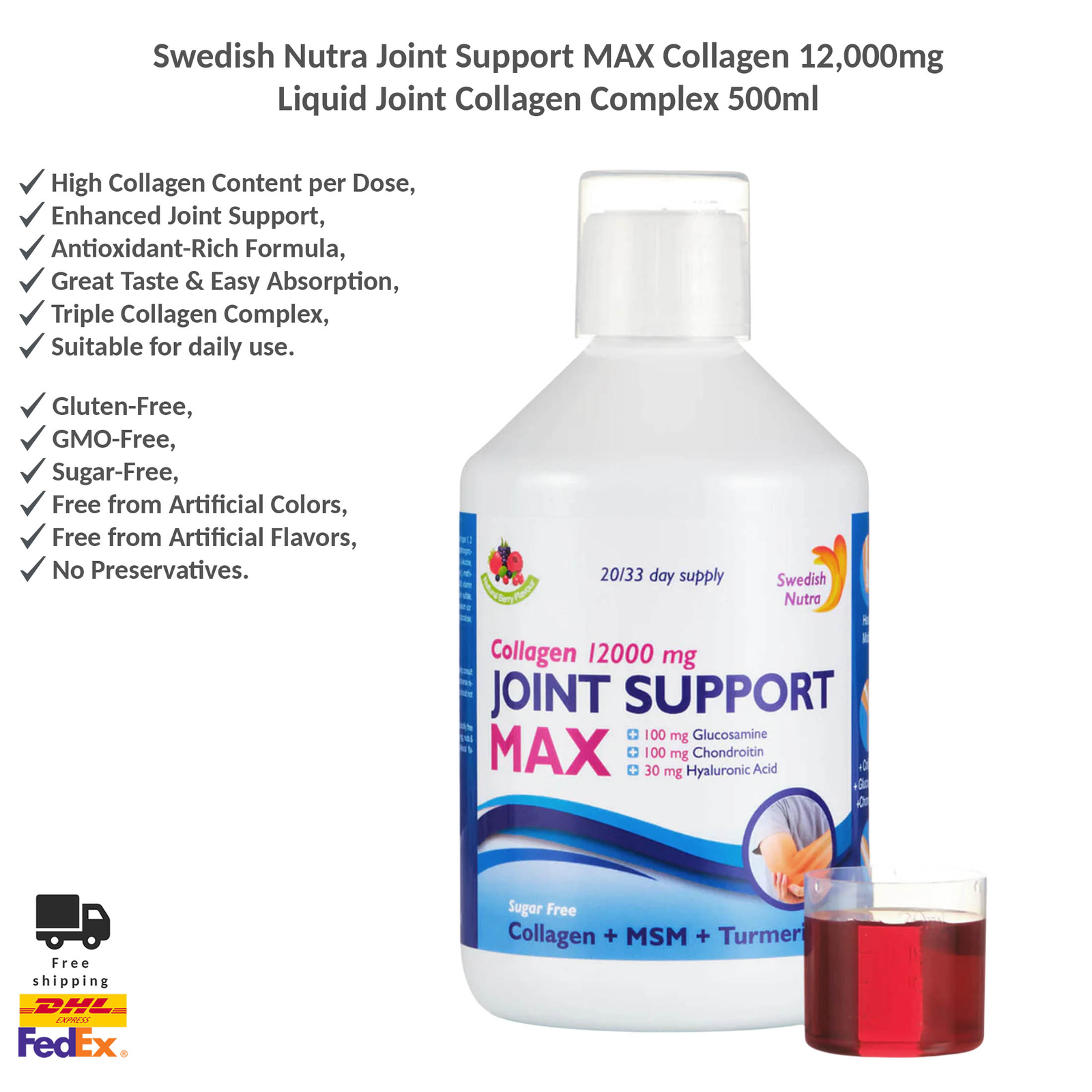 Swedish Nutra Joint Support MAX Collagen – Liquid Joint Collagen Complex 500ml