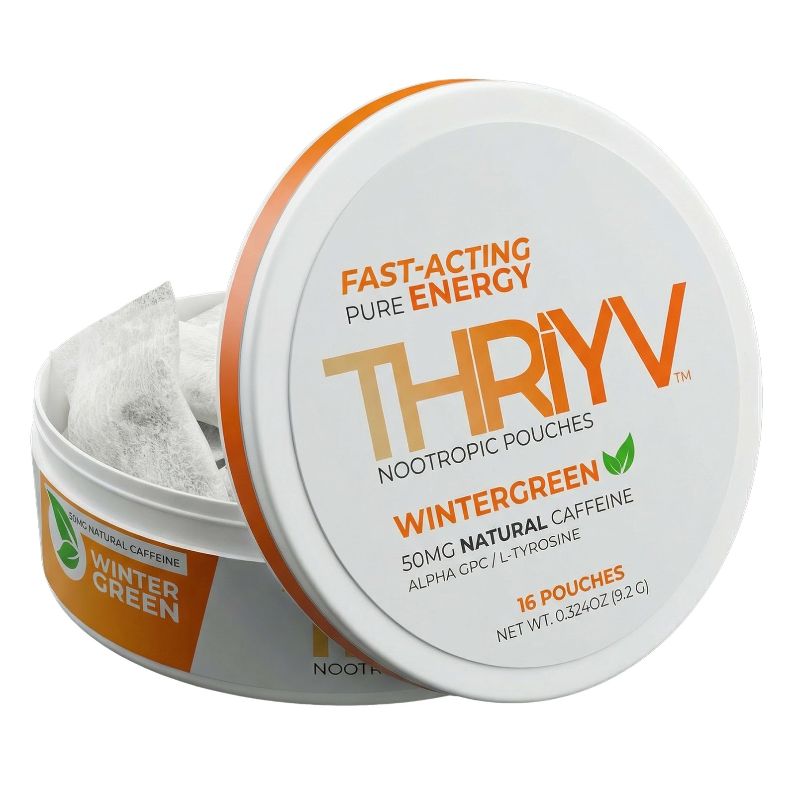 THRIYV Wintergreen Nootropic Energy Pouches, 50mg Caffeine, 16 Count