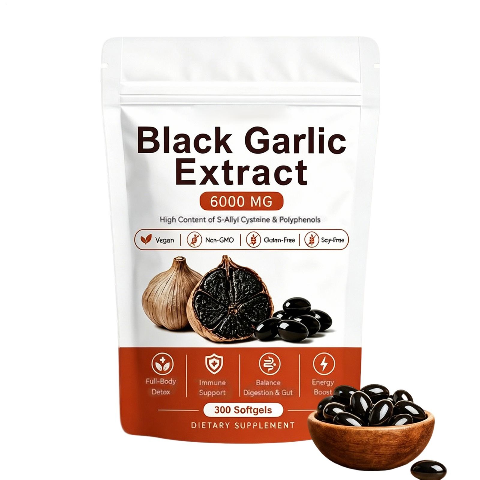 5X Fermented Black Garlic Extract, Natural Odorless Aged Garlic Supplements