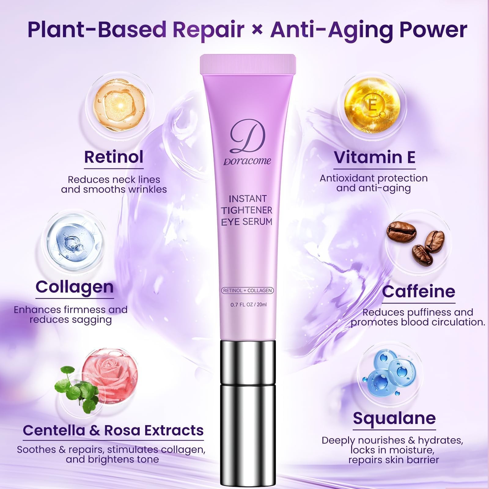 Doracome Caffeine & Retinol Under Eye 0.7 Fl Oz (Pack of 1), Vintage Violet