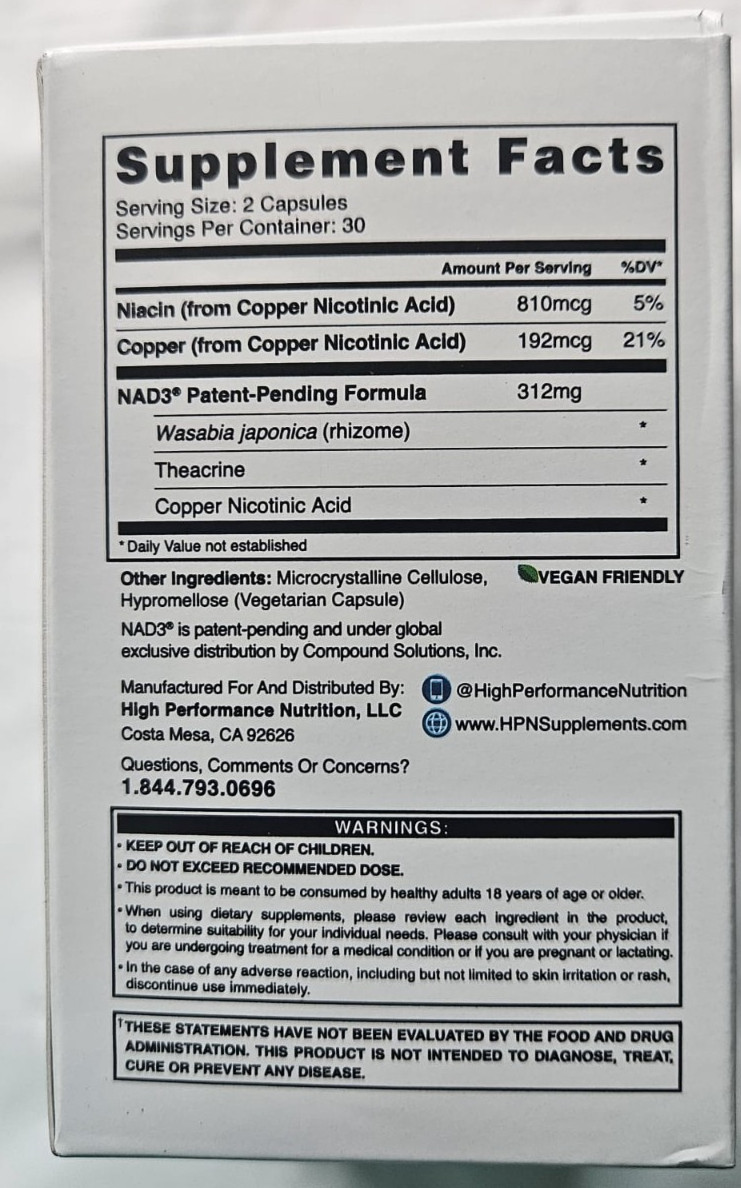 NAD3 Fountain of Youth NAD+ Booster 312mg 60 Capsules Cellular Energy Support