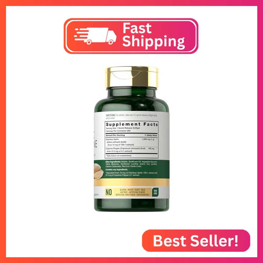 Carlyle Odorless Garlic and Cayenne | 200 Softgels | Non-GMO, Gluten Free Supple