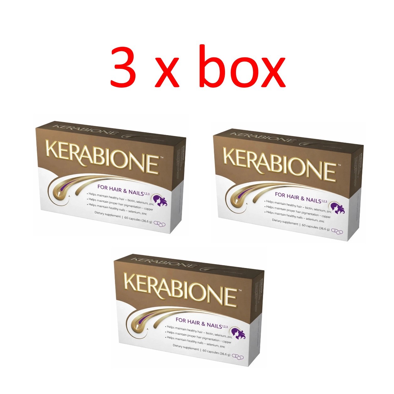 3 x Kerabione 60 Caps Hair Nails Skin | Biotin Zinc Selenium Amino Acids Swiss