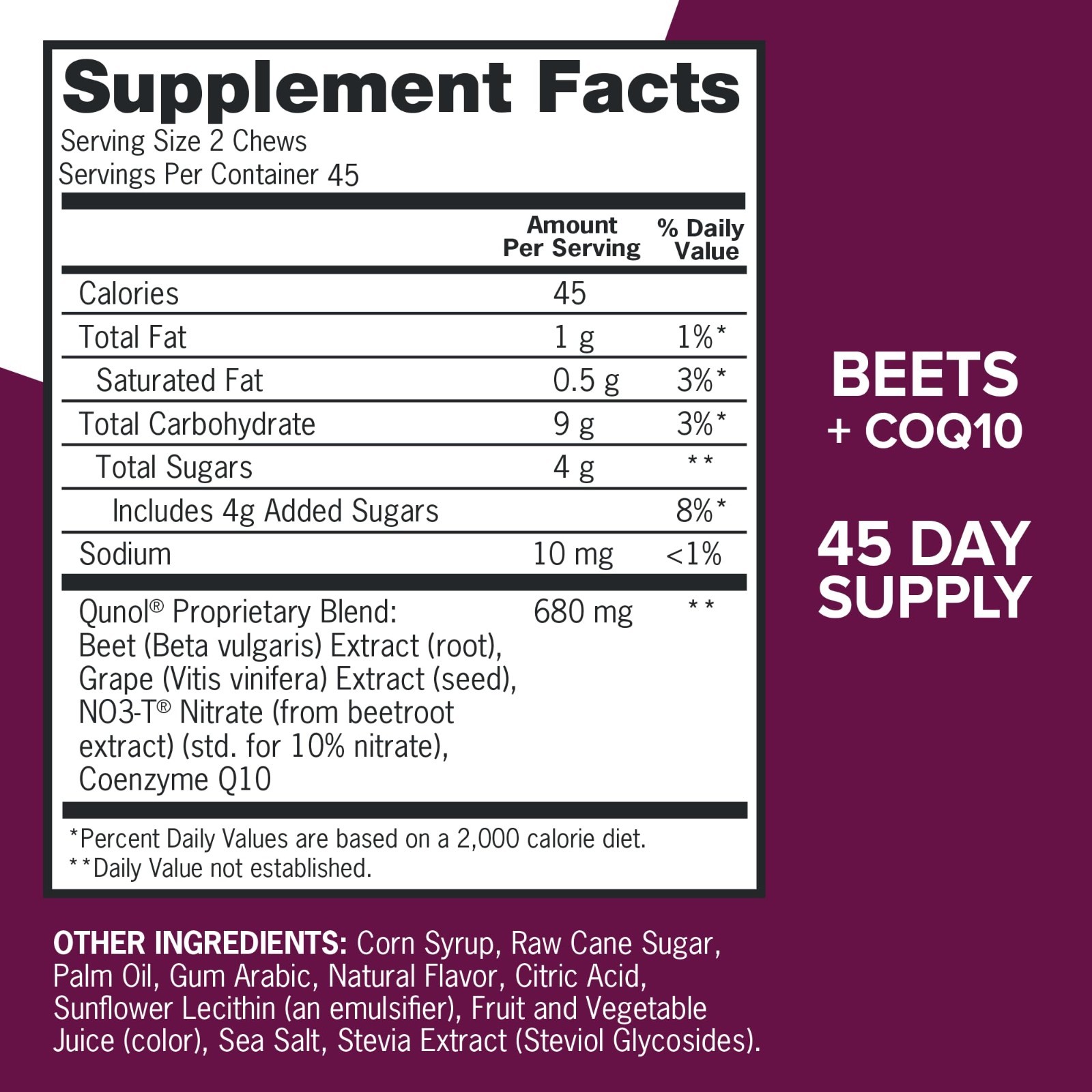 Beet Chews for Blood Pressure Support, 3-in-1 CoQ10 & Grape Seed Extract, 90 Che