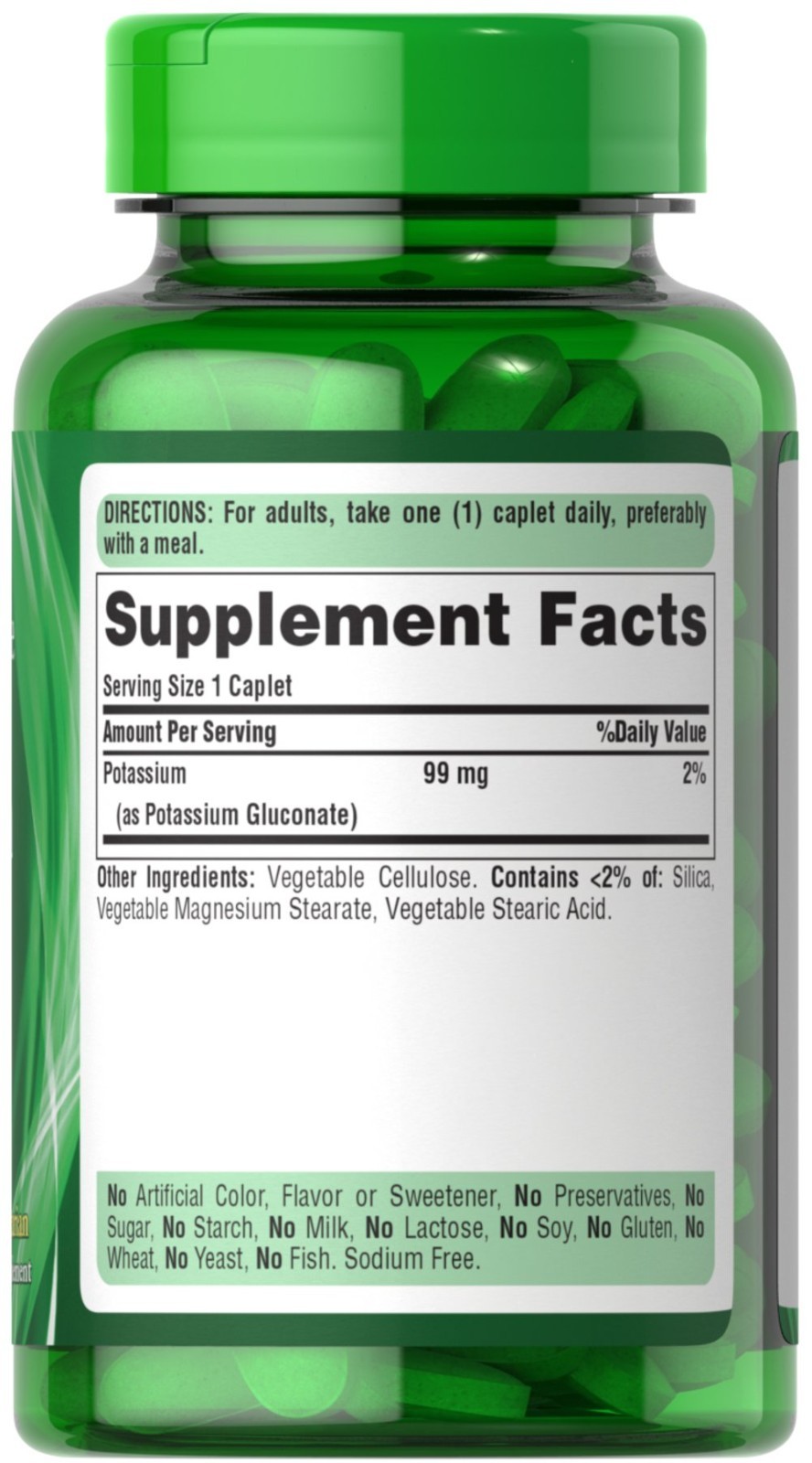 Puritan’s Pride Potassium 99 mg – 250 Caplets – 03/2027
