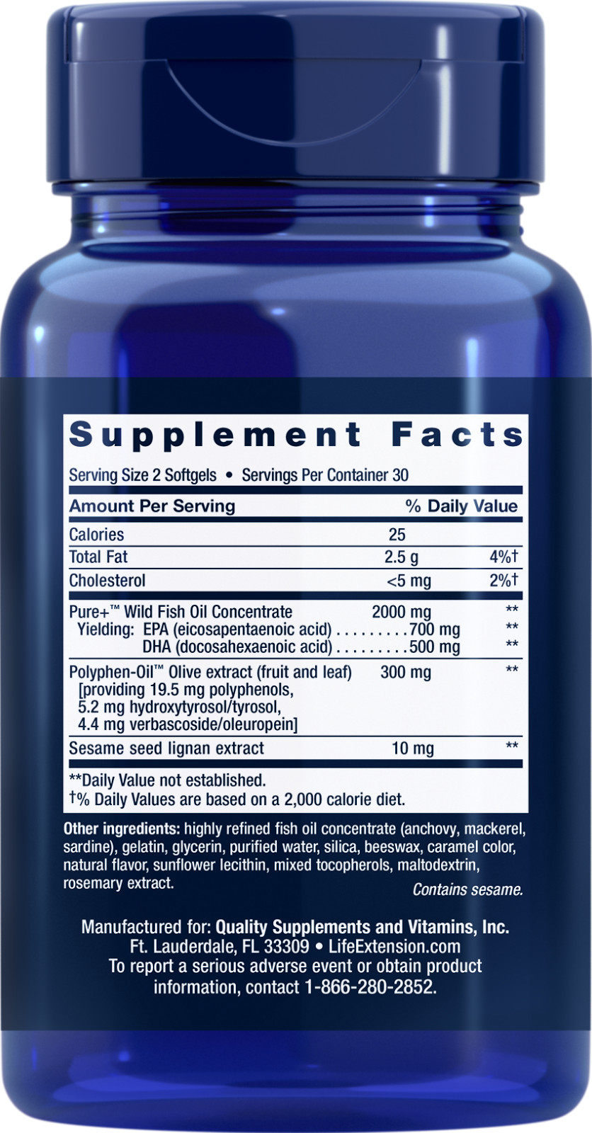 Super Omega-3 EPA/DHA Fish Oil, Sesame Lignans & Olive Extract 60 sofgels