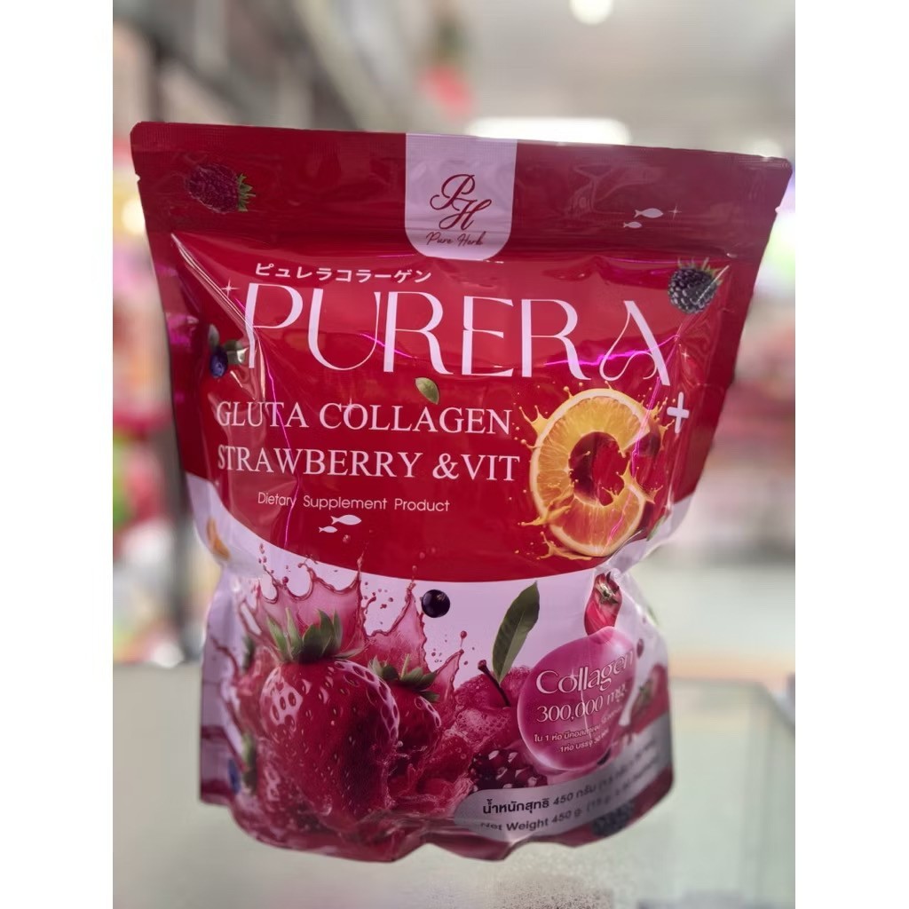3x Purera Collagen Strawberry Vit C Dietary Powder Drink Nourish Skin 90 Sachets