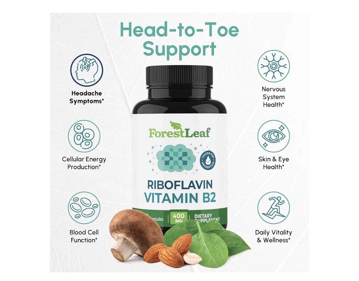 FORESTLEAF Vitamin B2 Riboflavin 400mg Energy, Skin & Cellular Health 90 Count