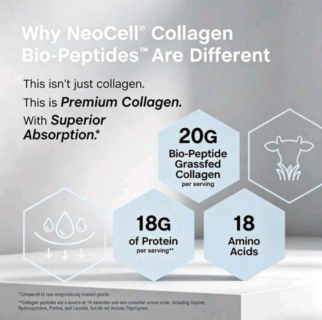 NeoCell Collagen Powder， Bio-Peptides Grass-Fed Unflavored Skin Joint Support