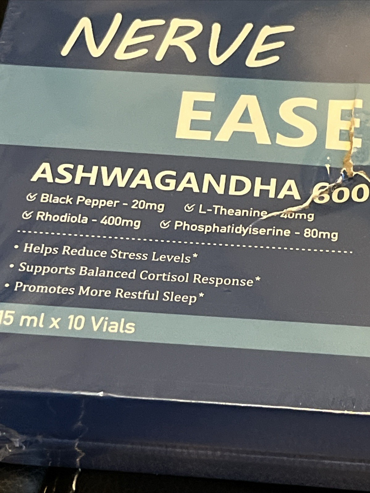 Perseek Nerve Ease Ashwagandha 600mg Liquid Shots, 10 Vials Dietary Supplement