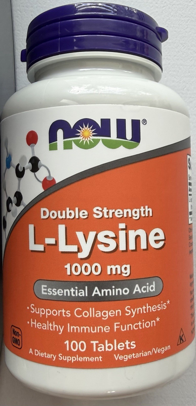NOW Foods Supplements L-Lysine Hydrochloride 1,000 mg Double Strength 100 Tablet