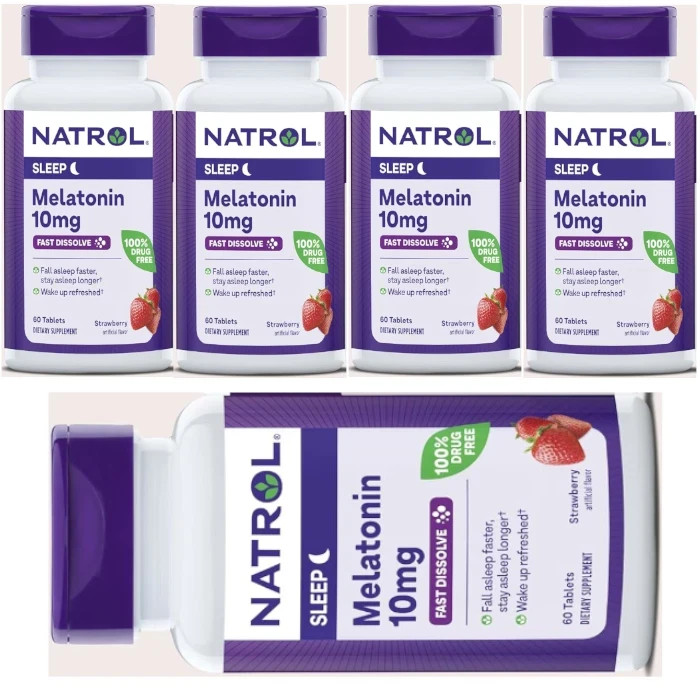 Natrol Melatonin Fast Dissolve (10 mg) Strawberry 60 Tabs Each (Pack of 5)