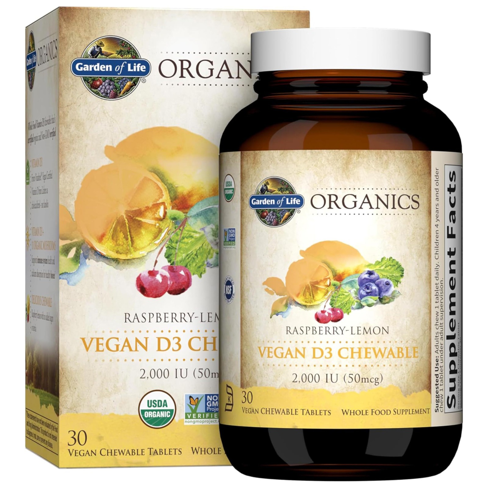5/27 Garden of Life Organics Vegan Vitamin D3 Chewable – Raspberry Lemon, 2,000