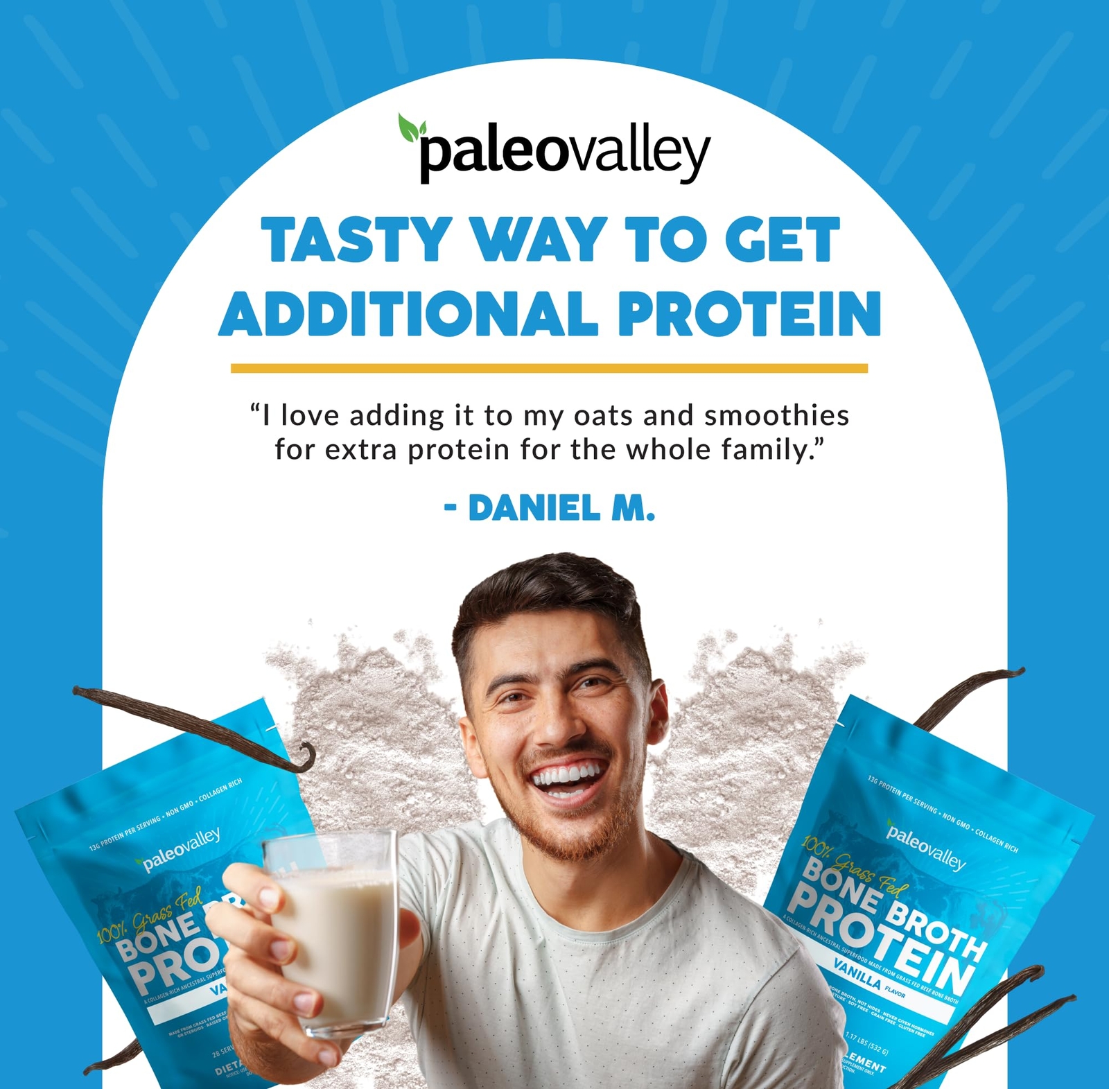 Paleovalley 100% Grass Fed Bone Broth Protein Powder – Vanilla – Rich in Coll…