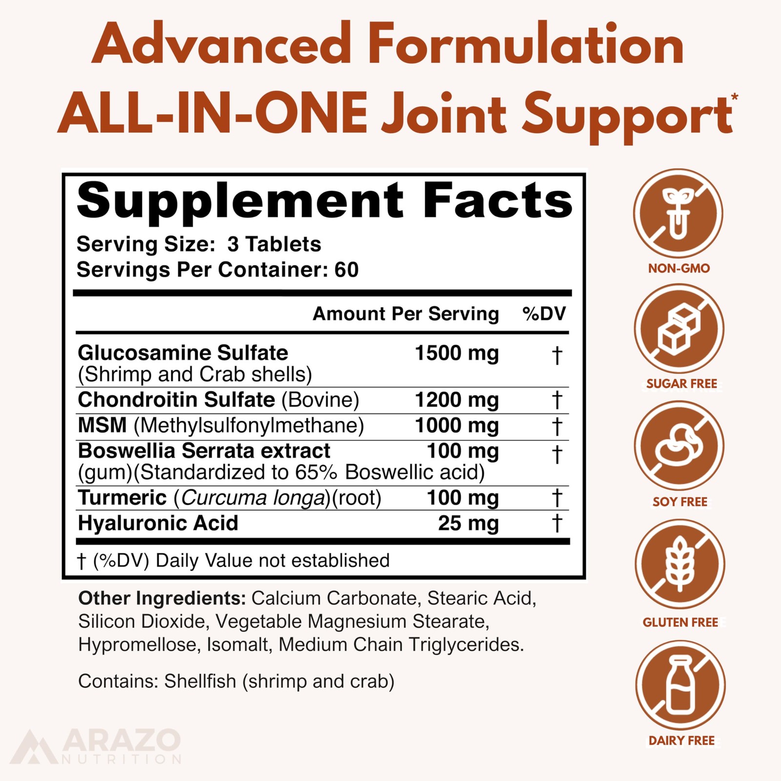Arazo Nutrition Glucosamine Chondroitin Turmeric Msm Boswellia – Joint Suppor…