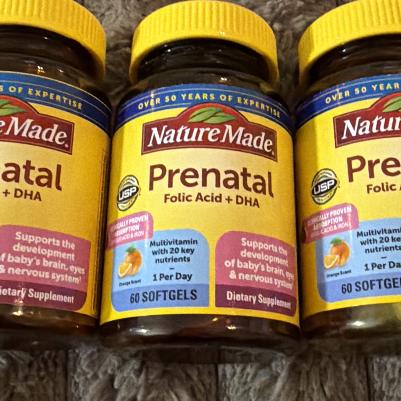3X Nature Made Prenatal Folic Acid + DHA ~ 60 Softgels Each ~ EXP 02/27+