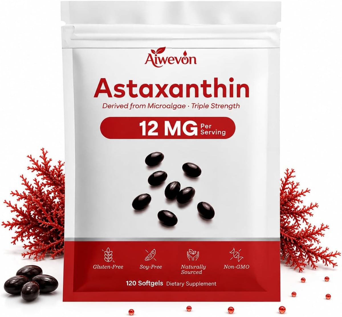 Clean Astaxanthin 12mg Softgels – 120 Count for Comprehensive Health Support
