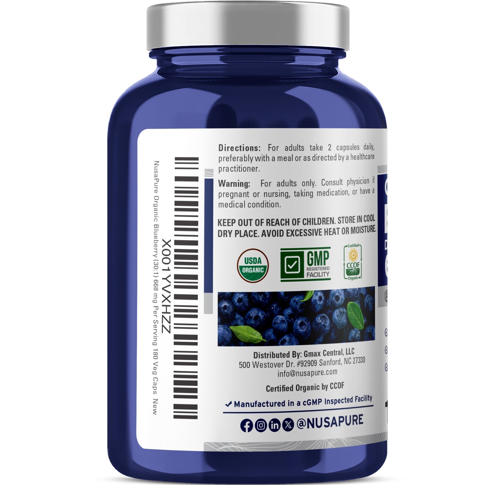 NusaPure Blueberry Concentrate 20,000mg – 180 Veggie Powder caps Non-GMO