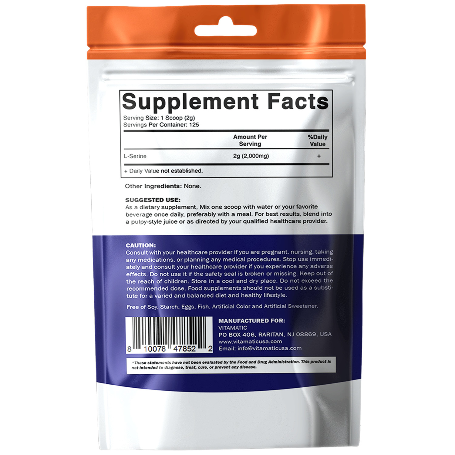 Vitamatic L-Serine Pure Powder 250 Gram | 2000 mg per Serving | 125 Servings