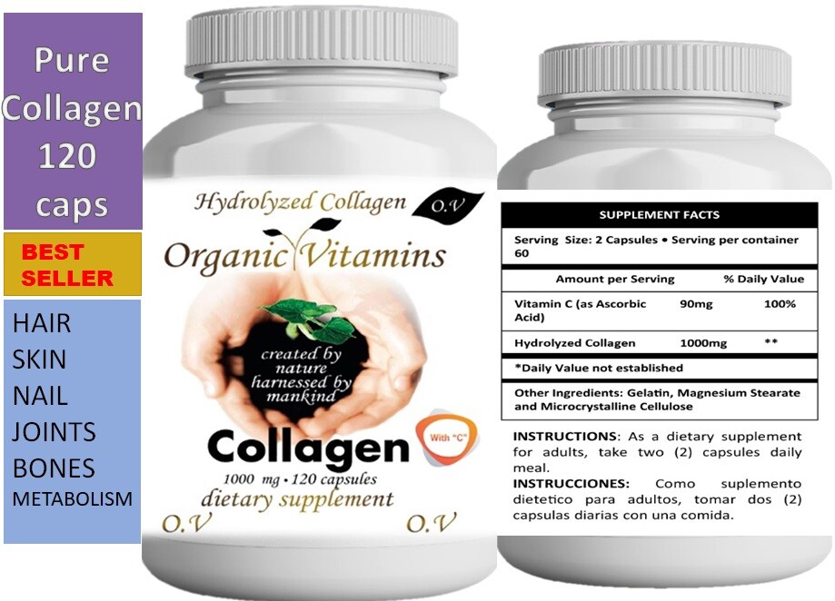 HYDROLYZED COLLAGEN 1000mg BEST Skin Bones Joints Nail Detox Supplement 120 Caps