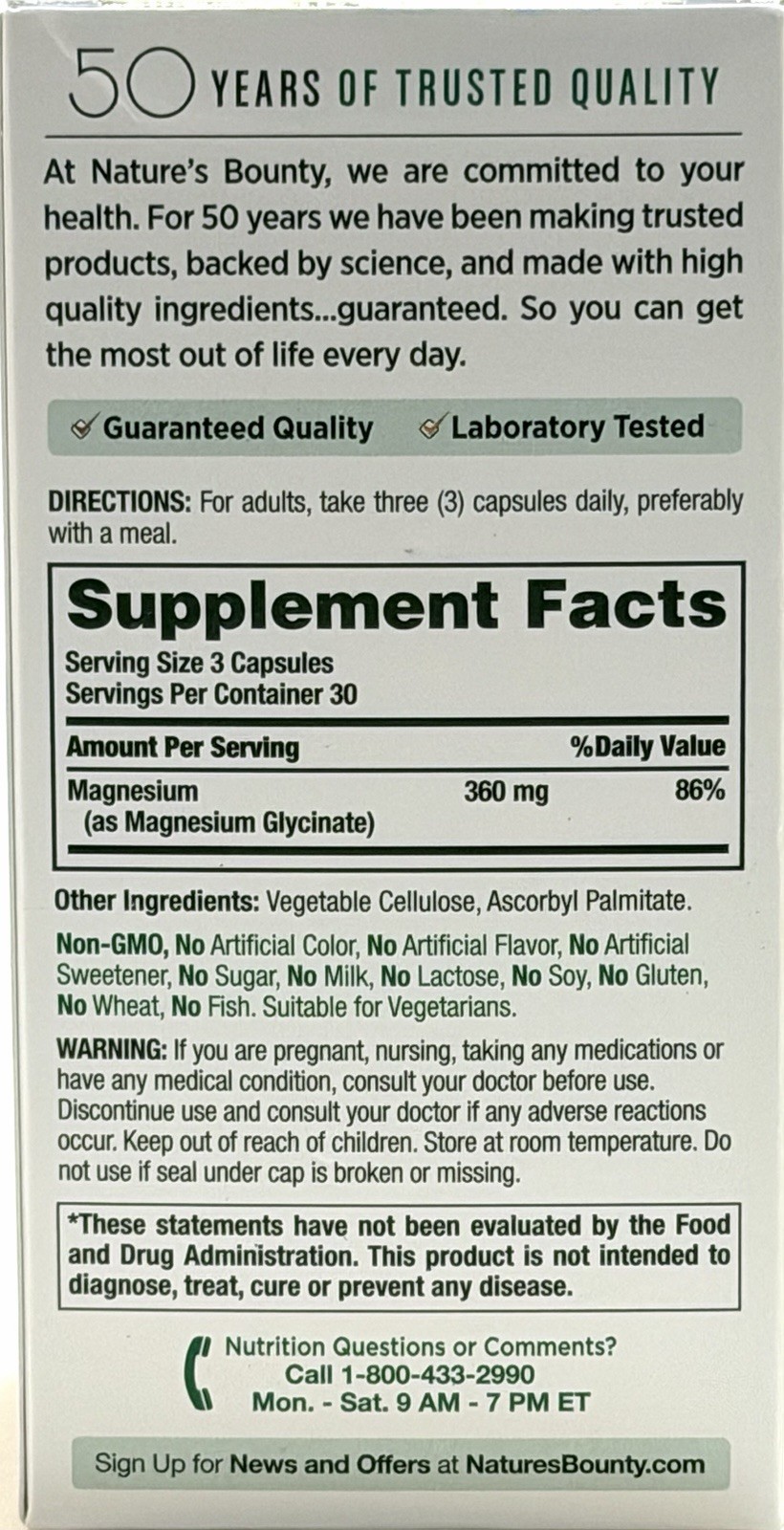 3 Pack Nature’s Bounty High Absorption Magnesium Glycinate 360mg. 270 Caps 06/28