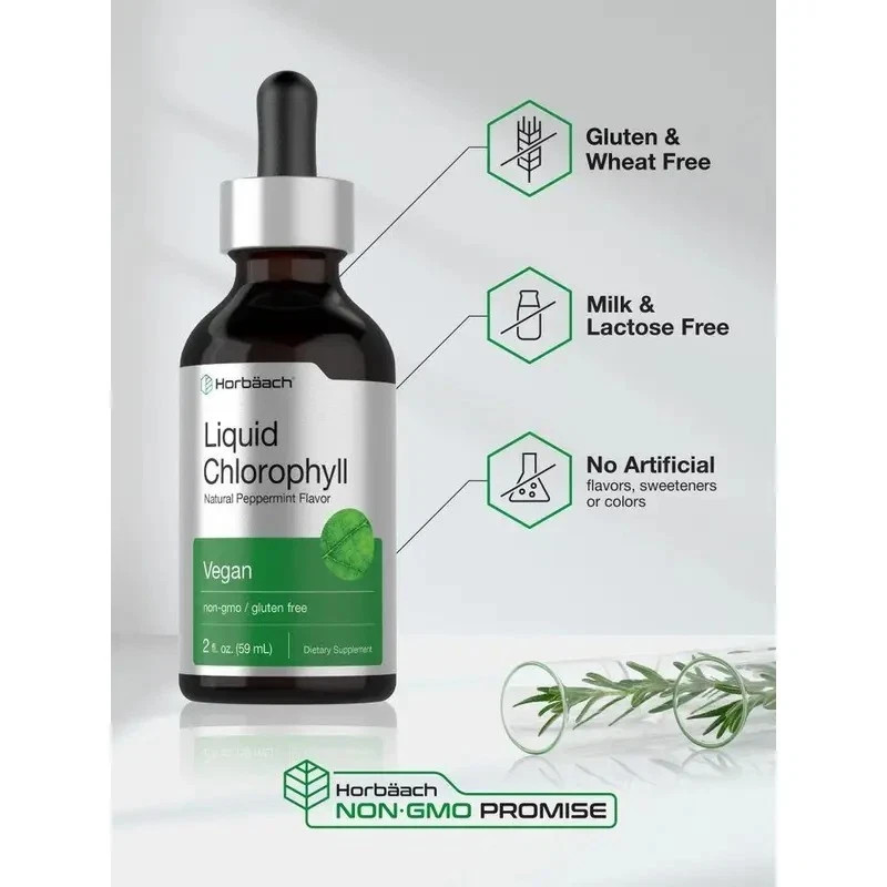 Horbäach Liquid Chlorophyll Drops | 2 oz | Natural Peppermint Flavor | Vegan
