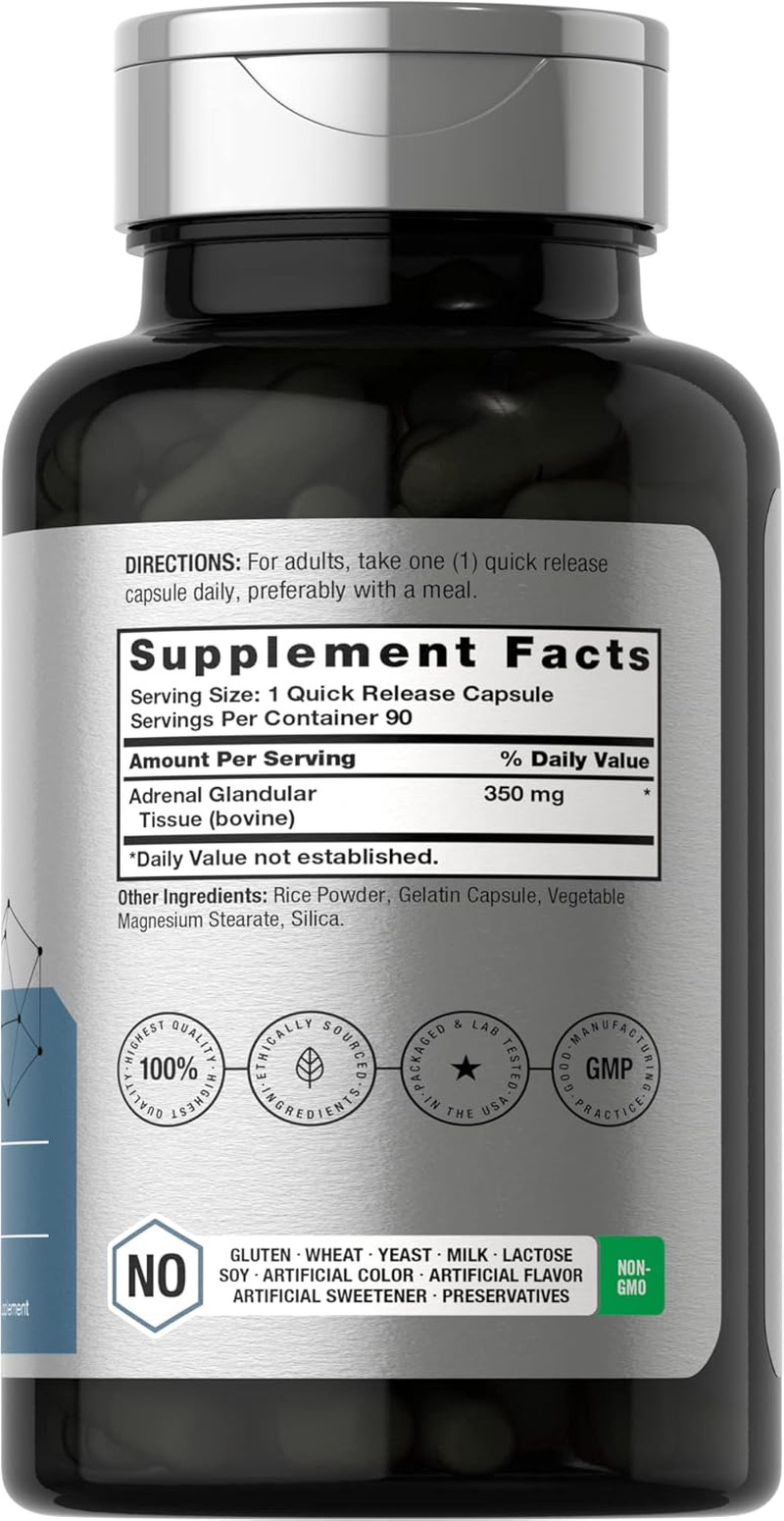 Horbäach Raw Adrenal Glandular | 350 Mg | 90 Capsules | Non-Gmo, Gluten Free Sup