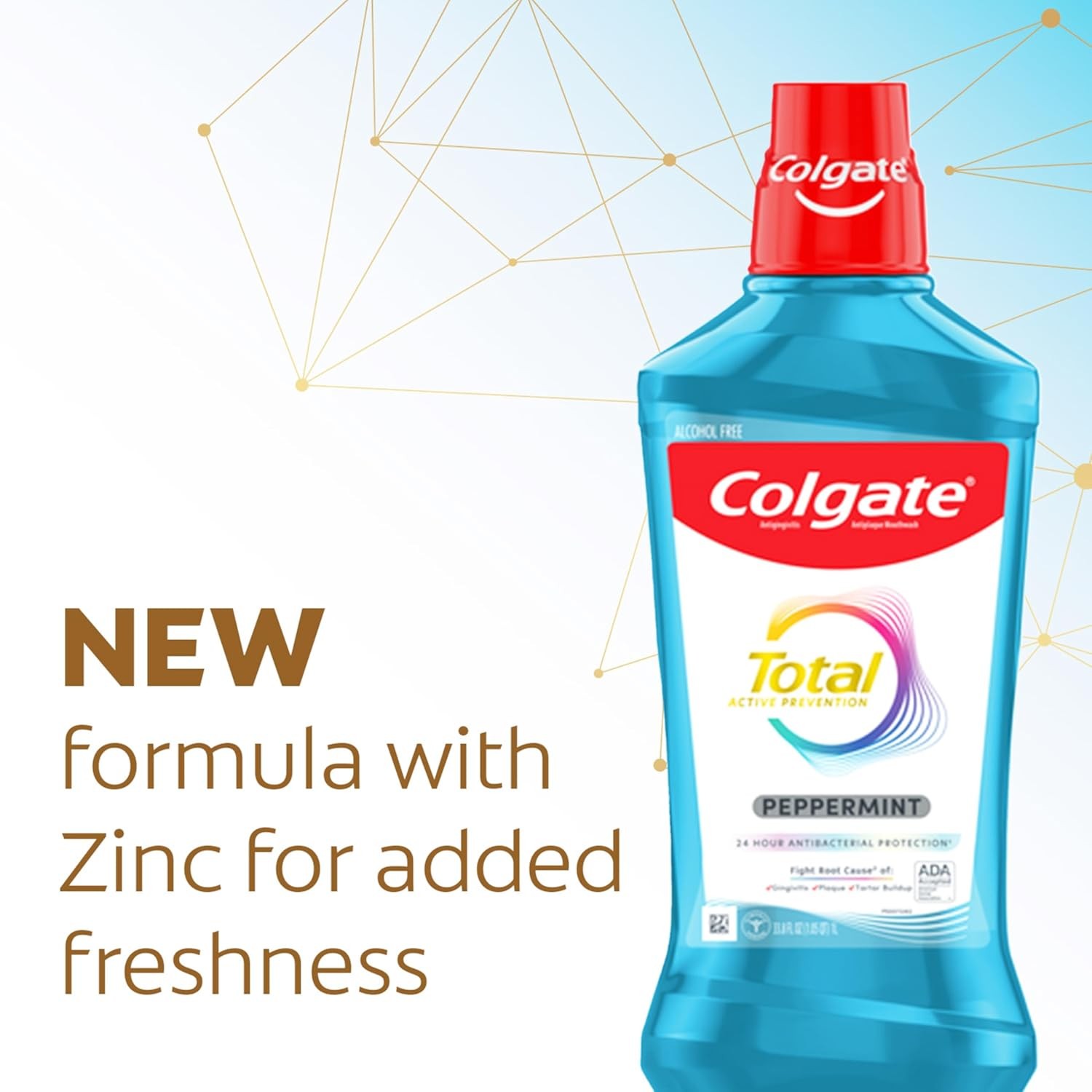 Colgate Total Alcohol Free Mouthwash, Peppermint for 33.8 Fl Oz (Pack of 3)