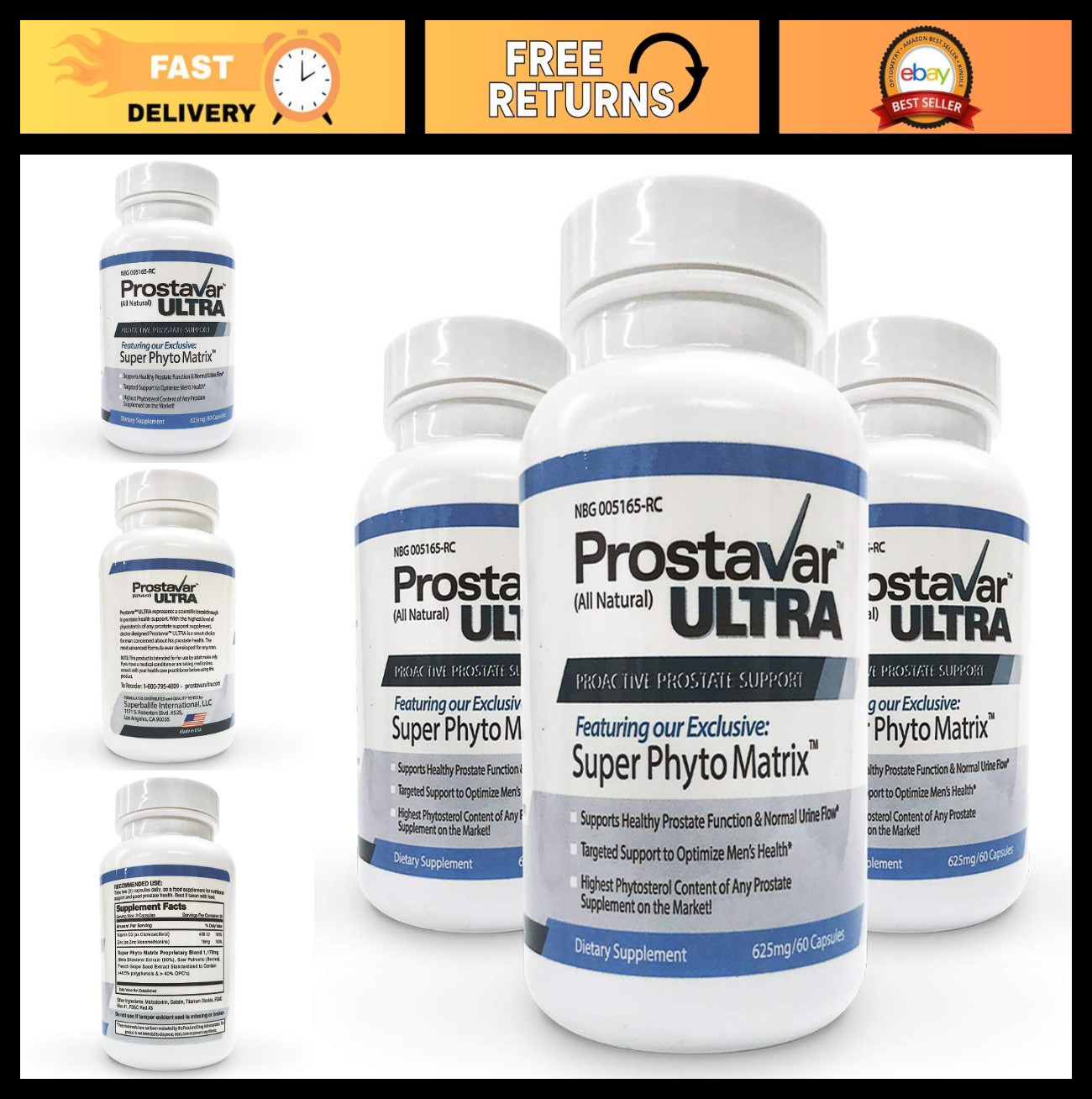Prostate Support Supplement – 3 Bottles, 600mg Beta-Sitosterol, 320mg Saw Palmet