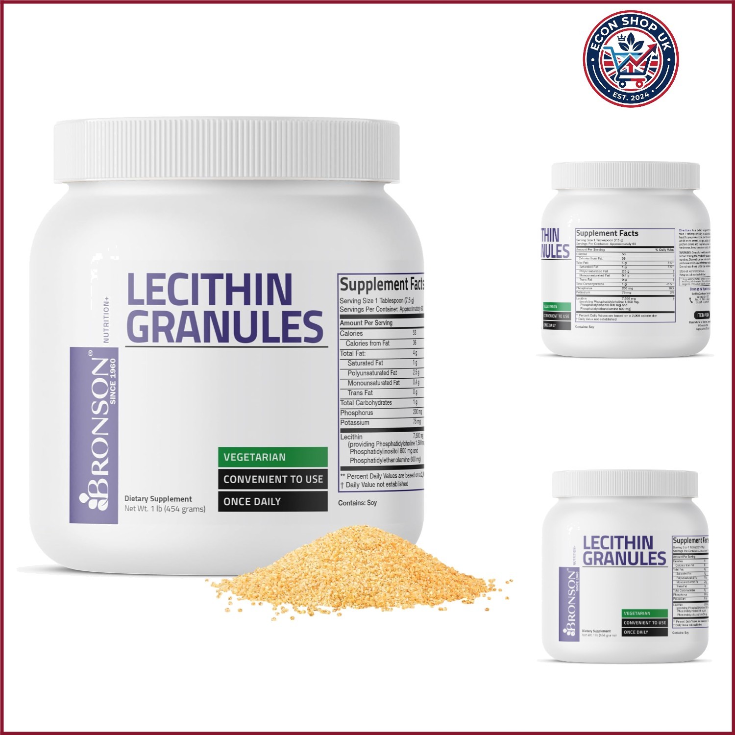 Lecithin Granules Powder 7500 MG, 1 Lbs 454 Grams, or 16 Ounces