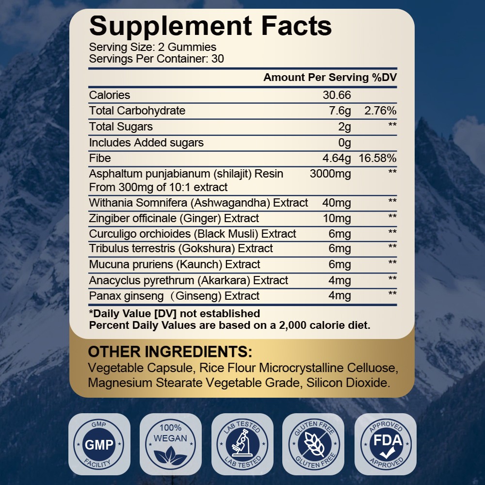 Pure Himalayan Shilajit Gold Gummies 60 Count Max Strength