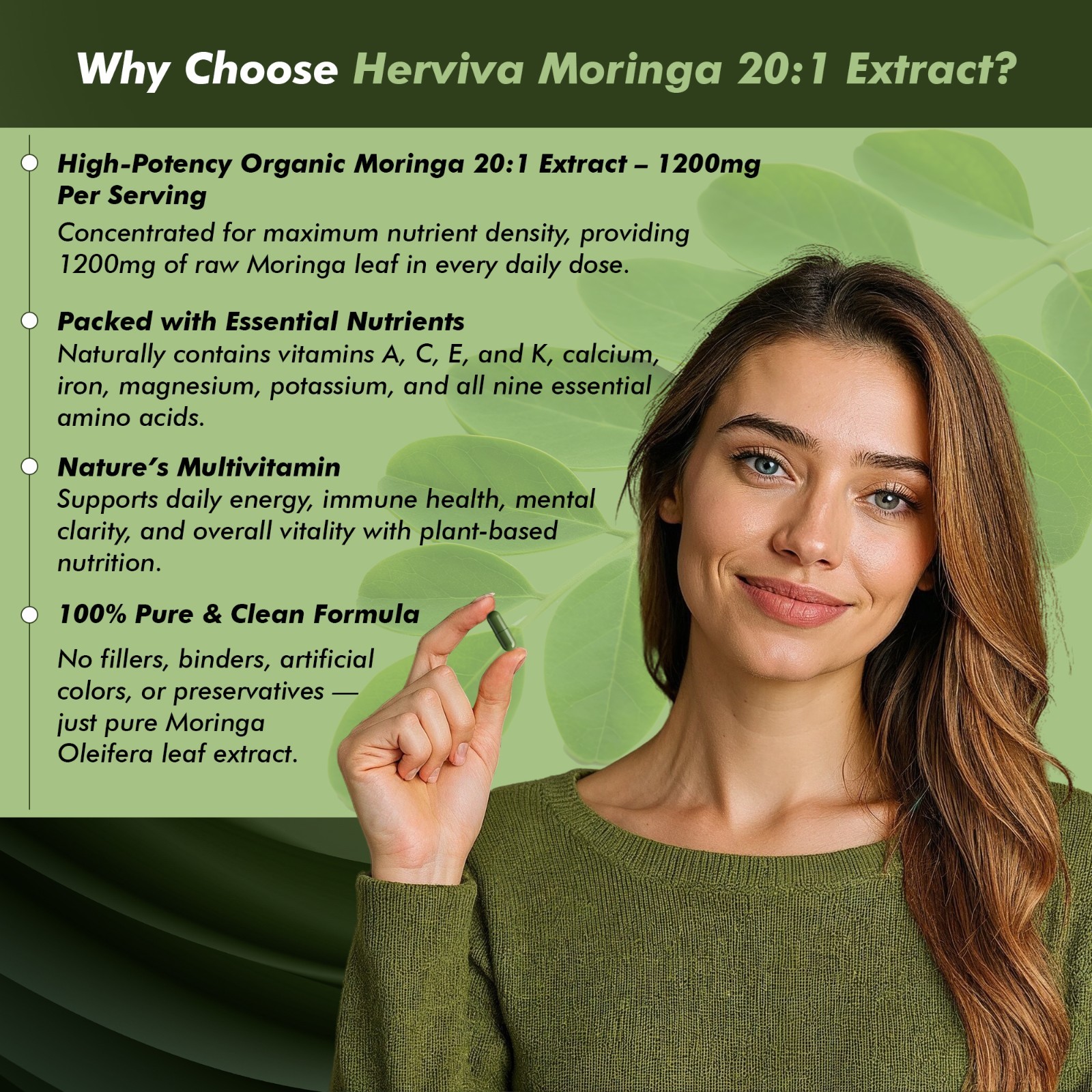 Moringa Capsules-1200 mg of Organic Moringa –Vegan Capsules