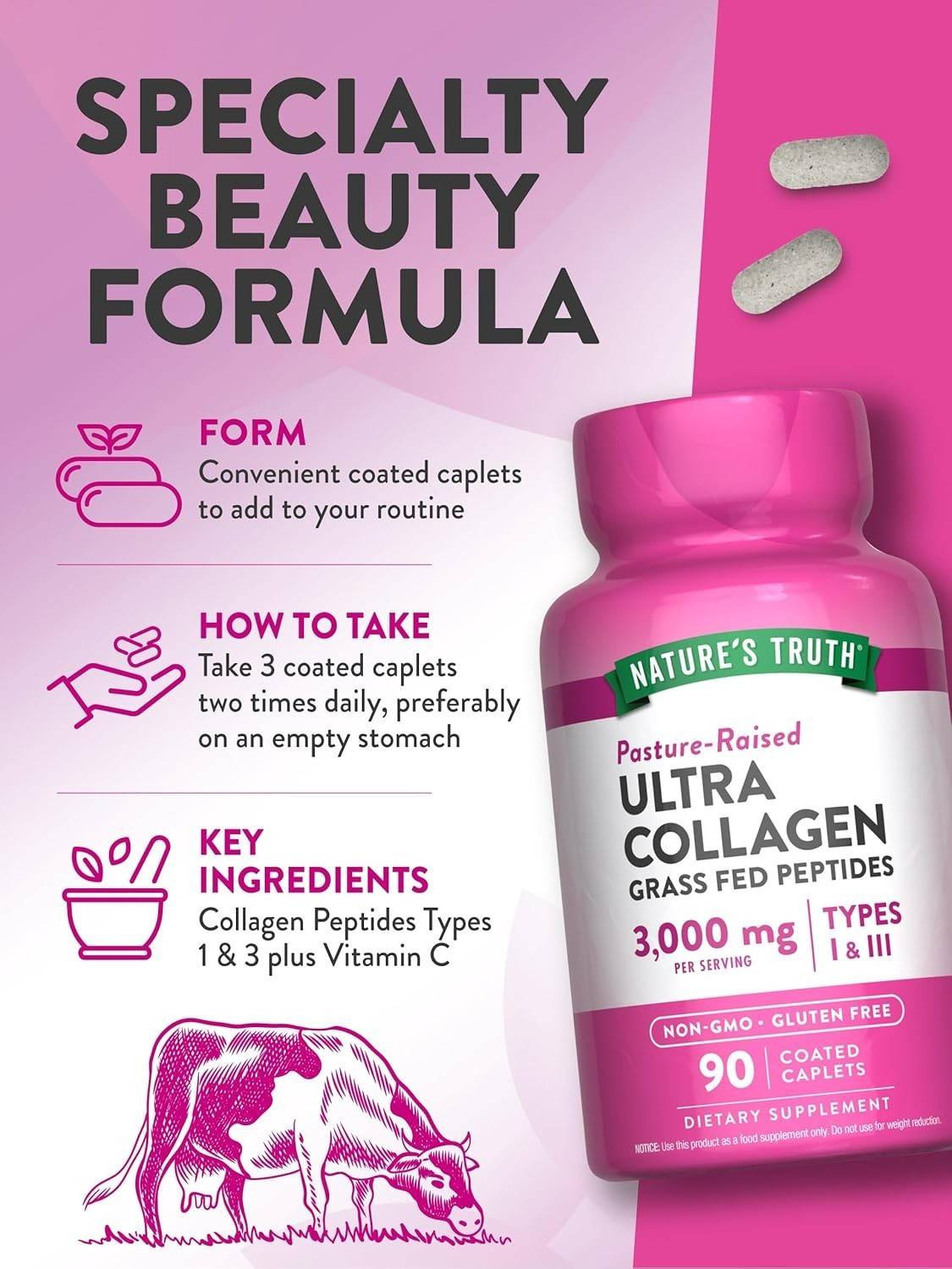 2 Nature’s Truth® Ultra Collagen Peptides 3000mg Type 1 & 3 with Vitamin C 90 Ct