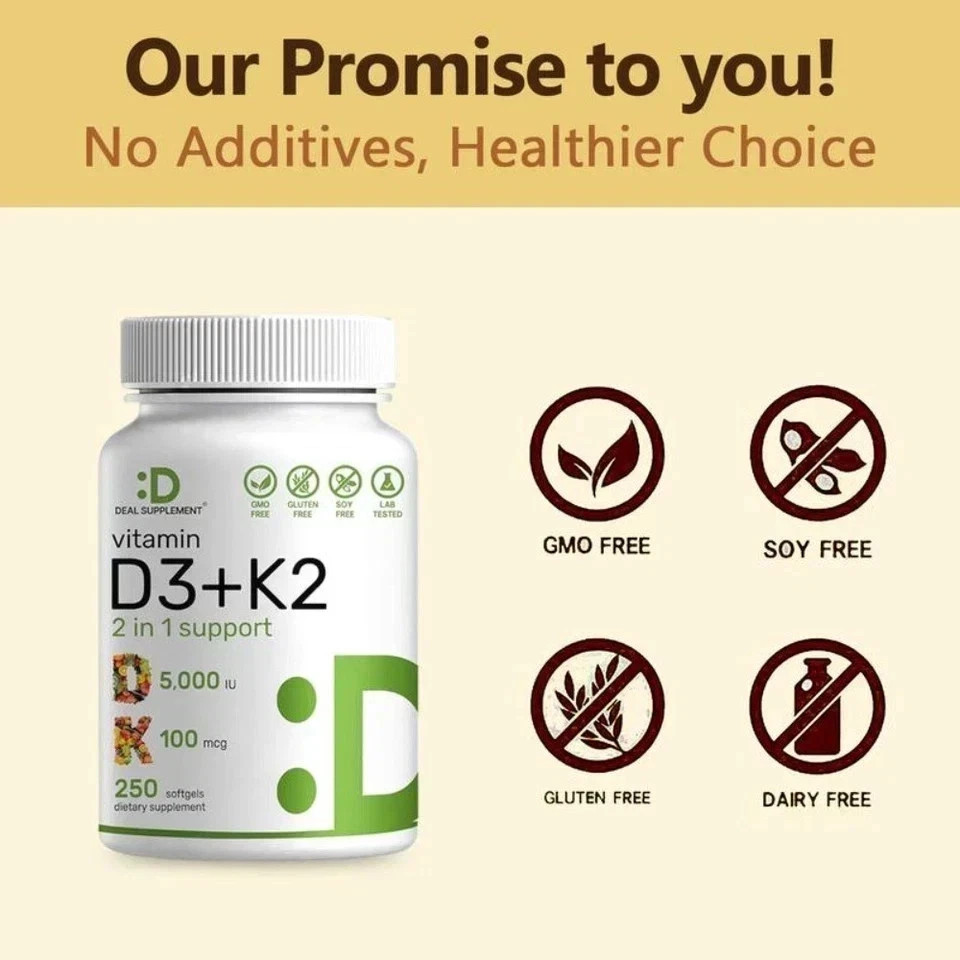 NEW 1PC Vitamin D3 + K2 DEAL SUPPLEMENT Immune Support Strong Bones