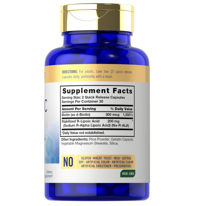 Stabilized R-Lipoic Acid 200mg with Biotin Antioxidant Support 60 Veg Capsules