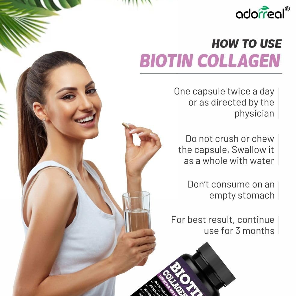 Ador.real Biotin 10000mcg 60 Caps Pack of 5 Hair Skin Formula