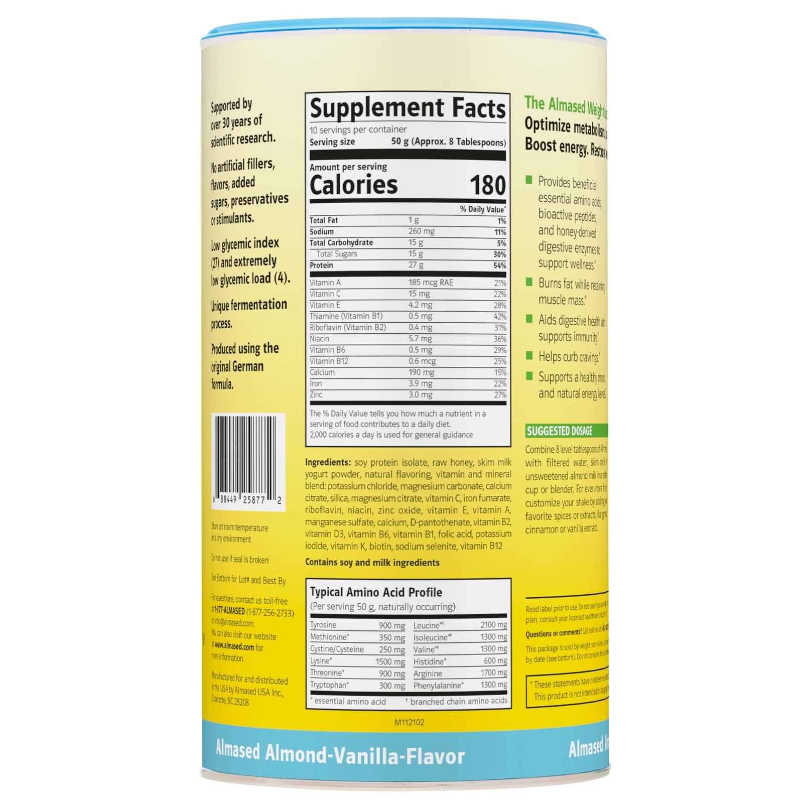 Almased Meal Replacement Shake 17.6oz Protein Powder for Weight Loss Metaboli…