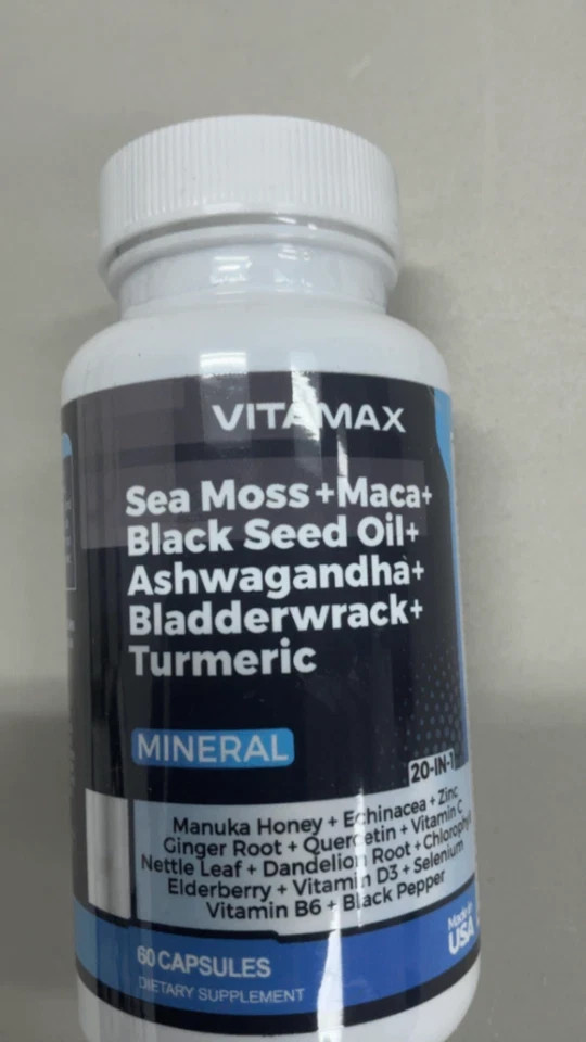 Vitamax Sea Moss Maca Black Seed Oil Ashwagandha 60 Count Capsules