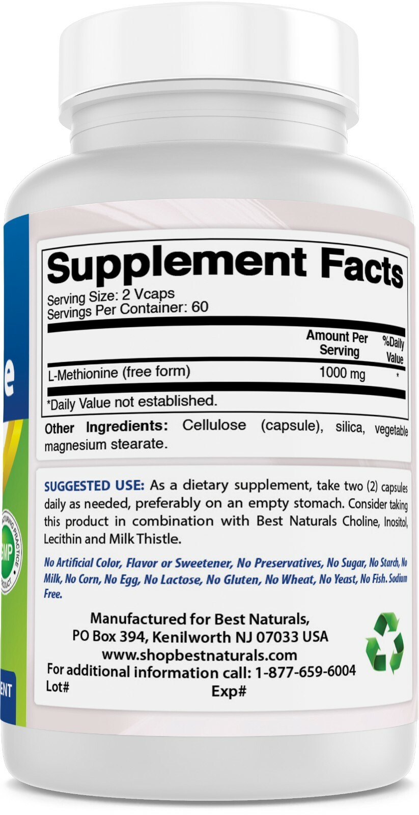 Best Naturals L-Methionine 500 mg 120 Veggie Capsules